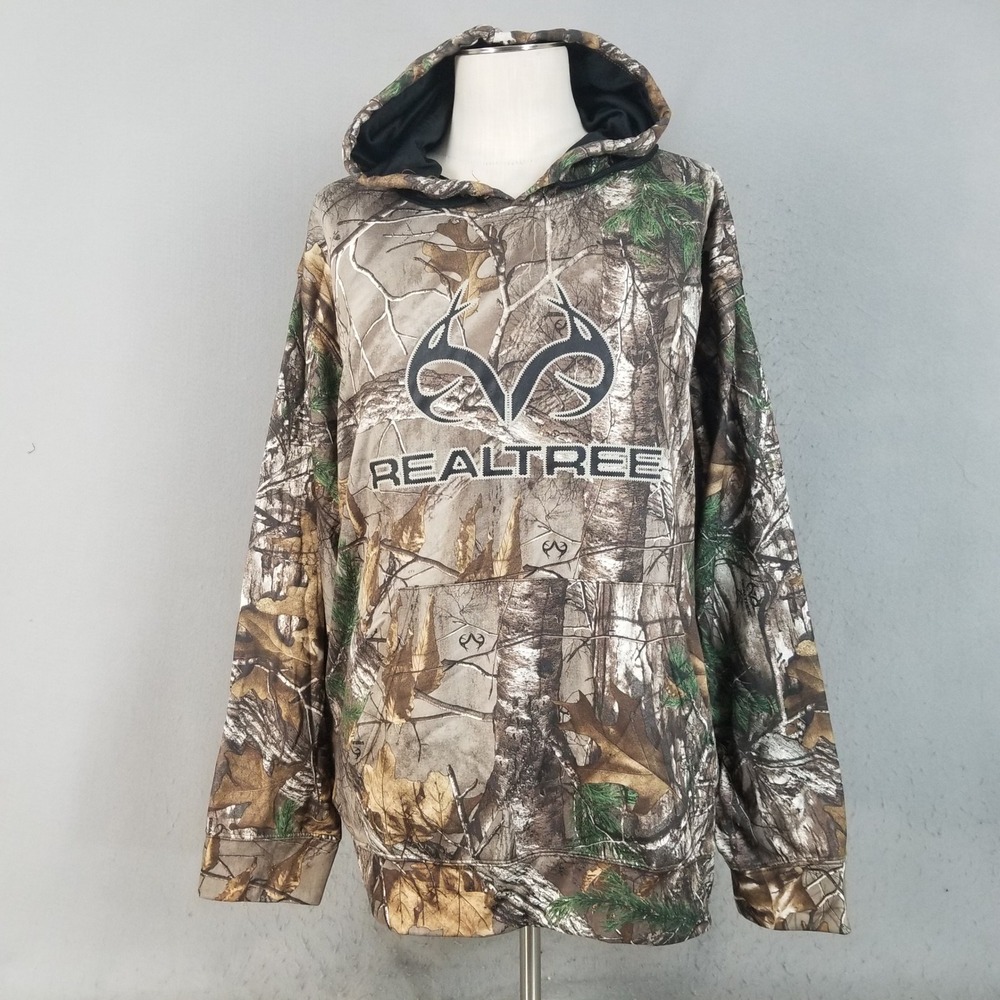 Realtree Hoodie Mens 2XL Camo Xtra Fleece Pullover Camouflage Sweatshirt Logo